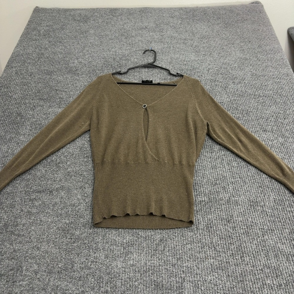 Gabriella Sweater Womens S Brown Wool Angora Surplice V Neck Ribbed Hem Casual
